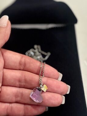 Swarovski Sterling Silver Dainty Necklace with crystal heart & butterfly